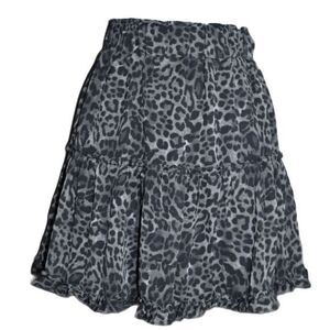 Gab & Kate Leopard Print Ruffle Mini Skirt L High Waist Flowy Boho Trendy